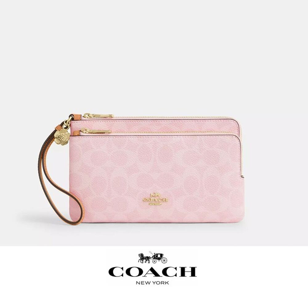 ❤️ Coach Double Zip Wristlet In Signature Canvas With Charms